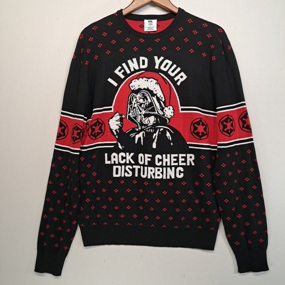 Star Wars Christmas Sweater Large Darth Vader Lack of Cheer Disturbing Knit Blac